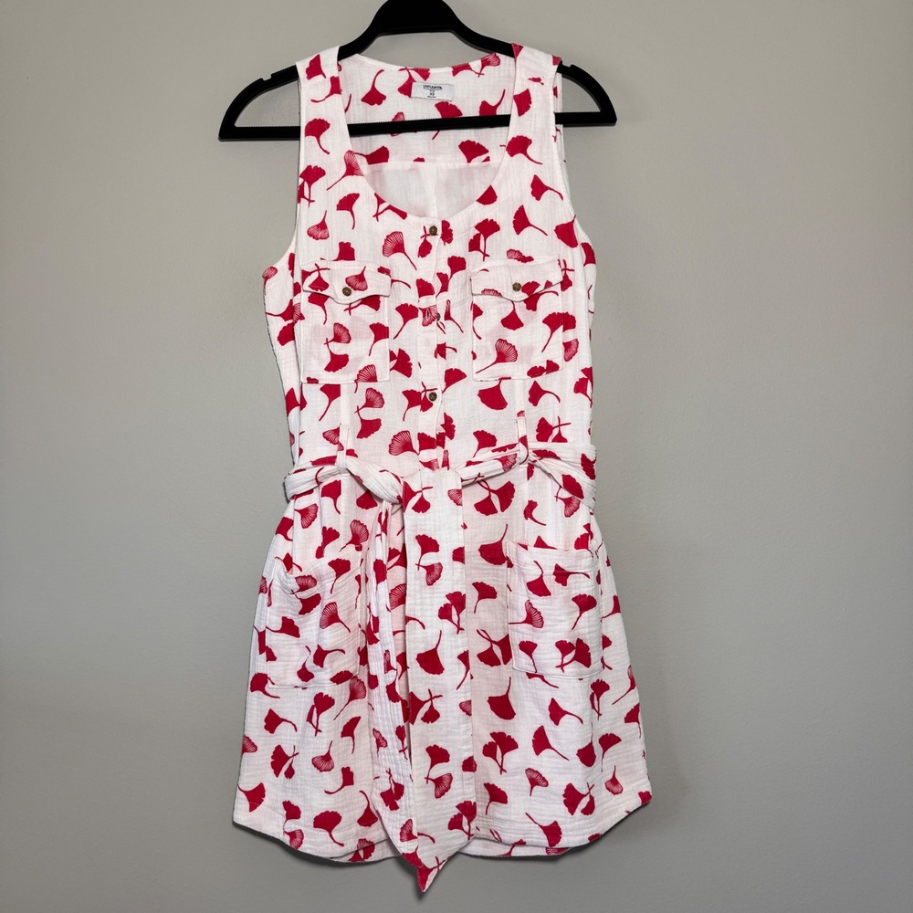 UNTUCKit Marianne Dress Sleeveless Button Front Red Leaf Print‎ White XS